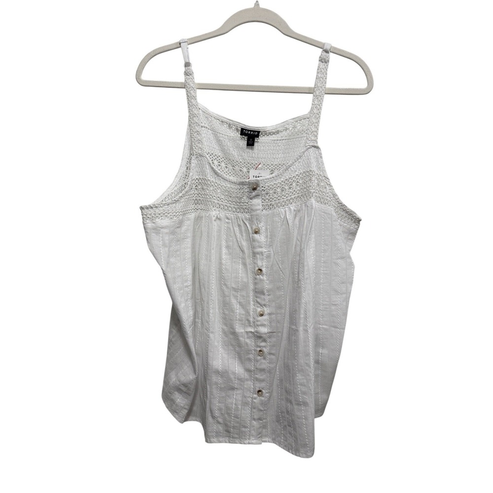 Torrid White Embroidered Crochet Tank Top Women 0 Large 12 Button Front Boho NWT